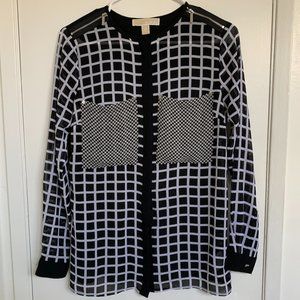 Michael Kors | Sheer Button Down Checkered Top